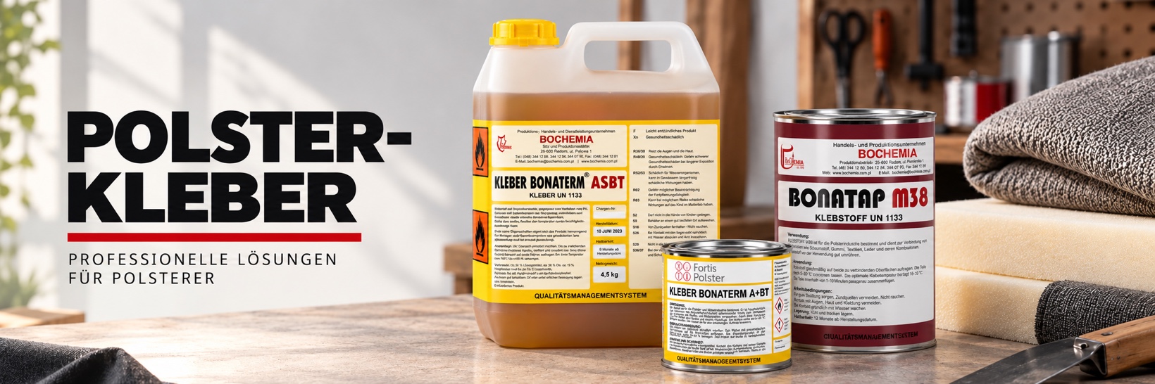 Polsterkleber Bonaterm ASBT, Bonatap M38 und Bonaterm A+BT